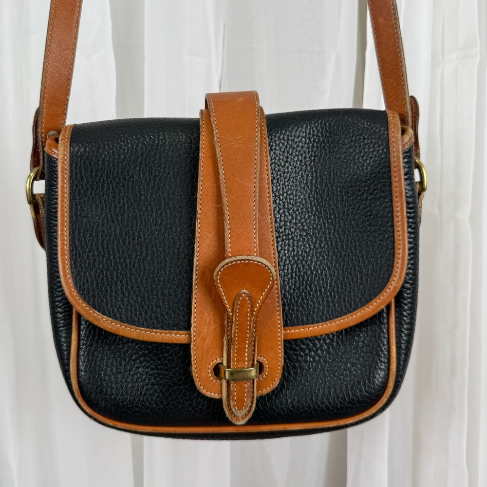 Vintage Dooney & Bourke AWL Leather Crossbody Bag Black Brown USA